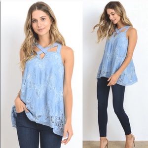 Last 1! 🆕LIVY Cutout Lace Tank in Ice Blue